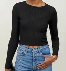 REFORMATION Jackie‎ Ribbed Knit Top Crew Neck Black Size Small