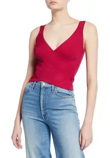 Jonathan Simkhai Jada V-Neck Eyelet Ribbed Wrap Crop Tank in Dark Pink Medium‎