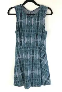 Vans Dress A Line Fit & Flare Sleeveless Zipper Ikat Stretch Blue Gray Size M