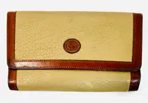 Vintage Dooney & Bourke All Weather Leather Checkbook Wallet, Taupe/British Tan