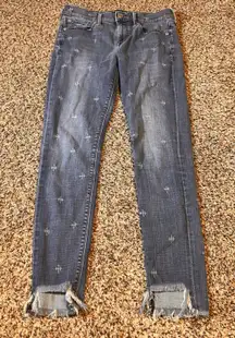 Express Ankle Legging Mid Rise Jeans Women's Size 2R Blue‎ Frayed Hem