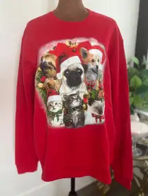 Fifth Sun Christmas Animals Sweatshirt w/ Bells Red Holiday Pet‎ Graphic XL