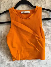 Zara Knit Orange Sleeveless Cropped Ribbed‎ Casual Tank Top Small