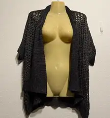 Apt. 9 Metallic Dark Gray Open Knit Cardigan Women’s Size L Half Sleeve Sweater