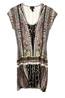 Just Cavalli Mixed Print Cap Sleeve Scoopneck Bodycon Mini Dress Size Medium M