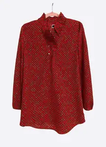 Mud Pie Red Geometric Print Ruffle Neck Tunic Top – Size Small