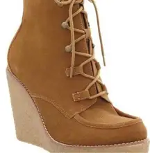 New Gap Lace Up Moccasin Wedge Leather Suede Booties Sz 8.5