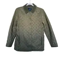 Boden Quilted Corduroy Collar Womens Jacket Sz 10 Olive Green Outdoor Pockets