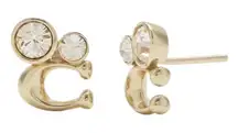 Coach Crystal C Logo Stud Earrings Gold Tone NWT