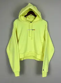 Teddy Fresh Hoodie Womens XL Highlighter Neon Yellow Cropped‎ 100% Cotton Beaded
