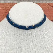 Dark Wash Denim Choker Necklace with Stars