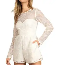 Lulus My Clarity Ivory Mesh Floral Embroidered Romper size S
