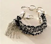 Free People Acadia Anklet with Tassel Black & Silver One Size
