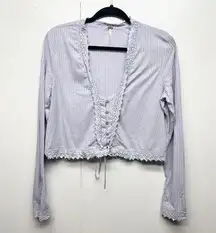 Free People  Linen Blend Bohemian Cropped Lavender Women's Boxy Top Size Large