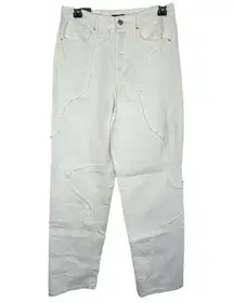 Wild Fable NEW Super High Rise Frayed Seam White Straight Jean Size 6 Streetwear