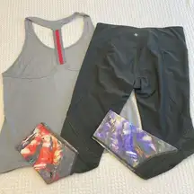 Set LAYER 8 Crop Leggings GAP FIT Tank Top M/L Gray Coral Purple Mesh Athletic