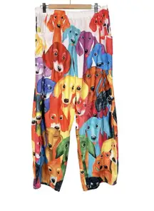 Dog Print Pants Colorful Dachshund Lounge Pajama Bottoms Elastic Unisex Sz L Art