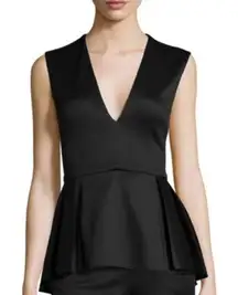 Cushnie Et Ochs V Neck Pleated Silk Wool Black Sleeveless High Low Peplum Top 4