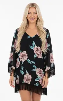 Show me Your Mumu size medium black floral fringe dress