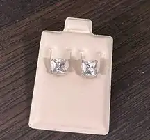 Banter by Piercing Pagoda Princess Cut CZ on Sterling Silver Stud Earrings