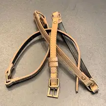 Women's Vinyl Brass Joints Square Metal Buckle Belt Beige Cream Size 34-38". 4