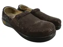 Alegria Keli Professional Clogs Leather Slip-Resistant Floral Embossed Brown 10