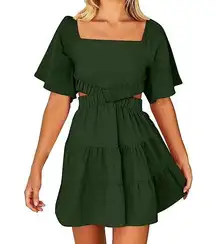 NEW Dark Green Bare Midriff Ruffle Skirt Short Sleeve Mini Dress Size Large