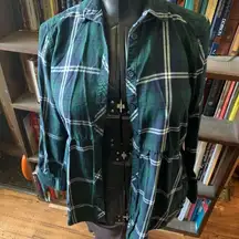 Beach lunch lounge green tartan plaid babydoll button down top