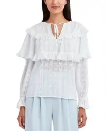 BCBGMAXAZRIA White Tie-Neck Ruffled Blouse Bohemian Boho Women’s Size Small NWT