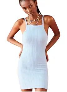 Zara NWT Ribbed Mini‎ Dress Light Blue Sleeveless Bodycon Casual Party Medium
