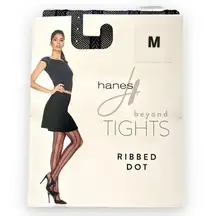 HANES Beyond Black Ribbed Dot Tights Size M