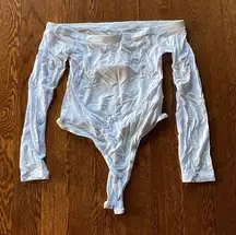Missguided White Long Sleeve Bardot Bodysuit SIZE 6