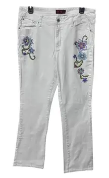 White Denim‎ Floral Embroidered Hi Jeans Women Size 10 Straight Leg Boho Flower