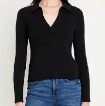 J.Crew  Women's 100% Merino Wool Collar V Neck Ribbed Fitted Sweater M