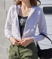 John Galt Crystal Heather Grey Zip Up Cropped Hoodie Size Small