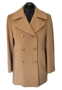 Vintage Larry Levine Tan 100% Camel Hair Double Breasted Pea Coat, Size 6