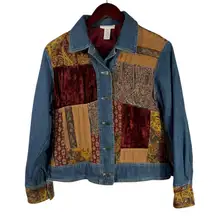 J. Jill Cut of the Blue Patchwork Women's Denim Jacket Petite Medium Tapestry