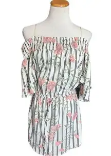 Womens Hint of Blush Bandeau Floral Print Stripe Off Shoulder Dress - Sz XL