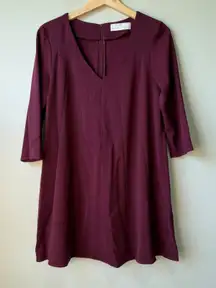 Amanda Uprichard Dress Womens Medium Burgundy V‎ Neck 3/4 Sleeve Career