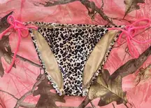 y2k cheetah leopard print pink tie side bikini bottoms