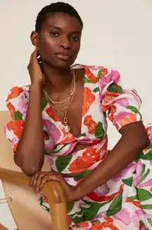 Banjanan Shirt‎ Womens Small Orange Pink Green Aurora Cutout Blouse Top Cotton