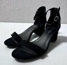 Candie’s Black Suede Ankle Strap Block Heels