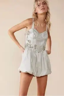 NEW Free People Janelle Bubble Romper Size2 gray sparkle Jean denim beaded 1 pc