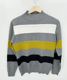 Patrizia Luca Women Gray Colorblock Striped Sweater Mock Neck Modal Nylon Sz M