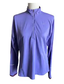 Purple dri fit pullover top, 1/4 front zip, long sleeves with thumb holes