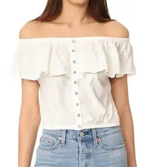 We The Free Small Ivory Off The Shoulder Crop Top Ruffle Button Linen