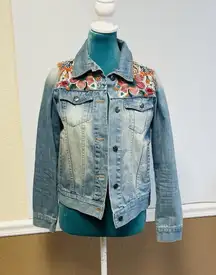 Johnny Was Desi Floral Embroidered Denim Jean Jacket Boho Size Small