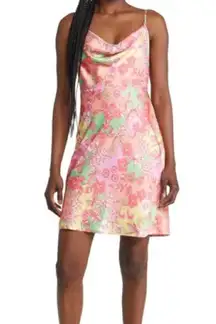 Adelyn Rae Women’s Arla Floral Print Satin Mini Slip Dress Berry Sherbert Sz S
