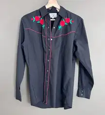 Vintage country charmers western rose embroidered button down