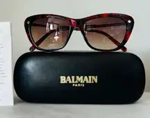 BALMAIN 56mm Modified Cat Eye Sunglasses, Polarized, Designer, Red Tortoise, NWT